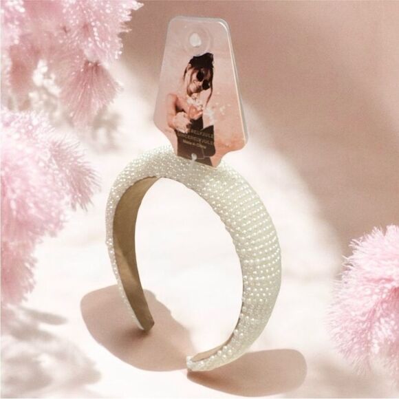 NWT Sincerely Jules Cream Off-White Faux Pearl Puffed Chunky Headband - Picture 15 of 15